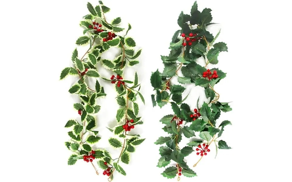 2 Pcs Christmas Garland Decoration 5.75 Ft Easter Garland Winter Red Berries Holly Leaves Garland Christmas Greenery Wre