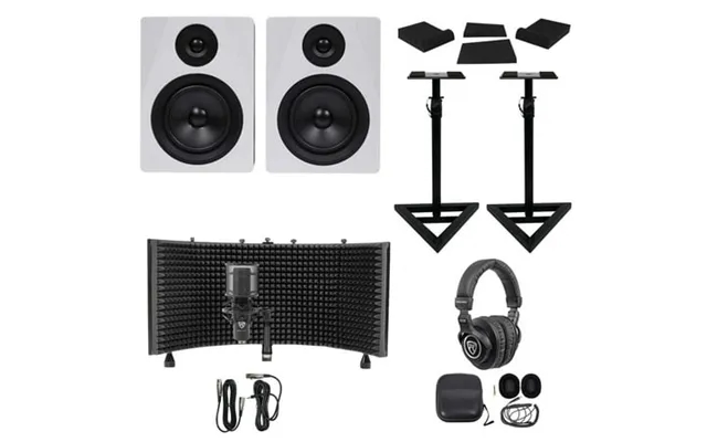 2 Rockville Apm5w 5.25 Active Studio Monitors Stands Mic Headphones Iso Shield product image