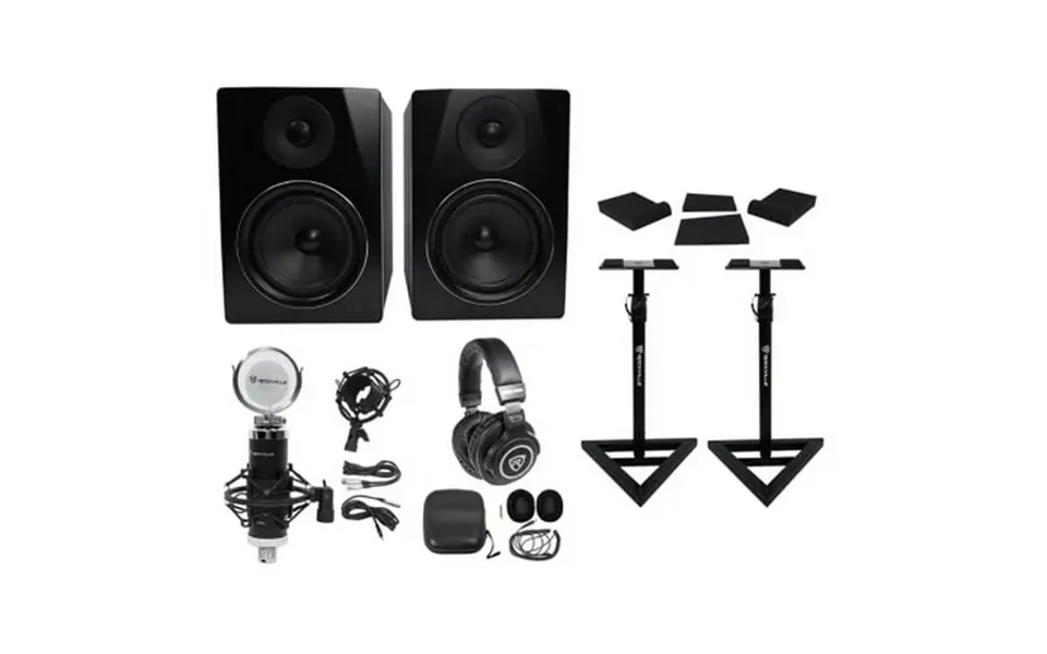 2 Rockville Apm6b 6.5 350w Powered Studio Monitors Stands Pads Headphones Mic