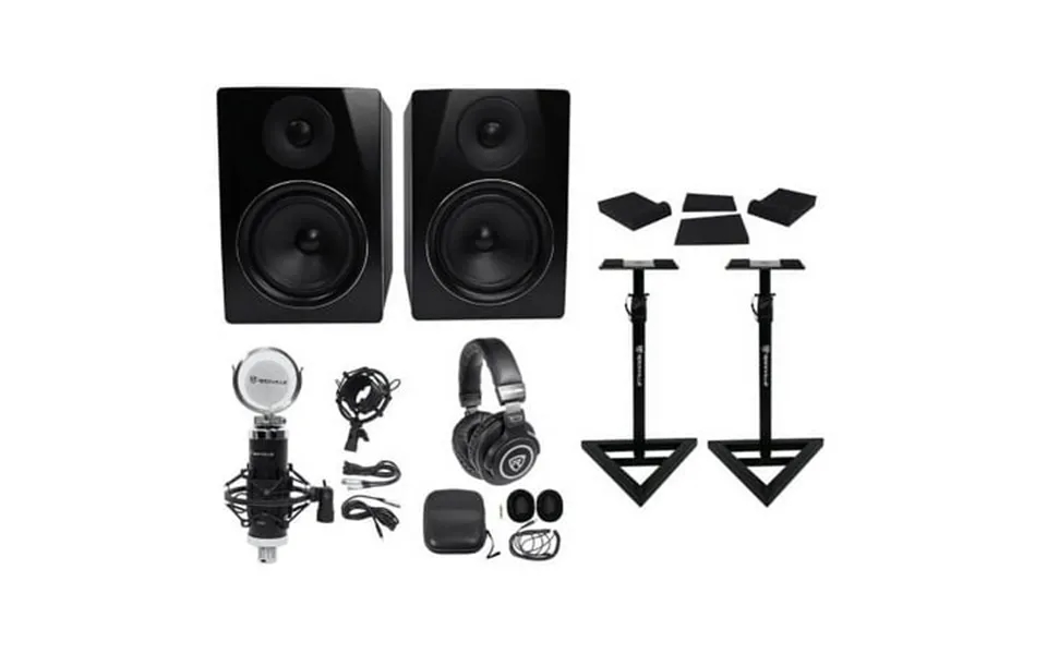 2 Rockville Apm6b 6.5 350w Powered Studio Monitors Stands Pads Headphones Mic