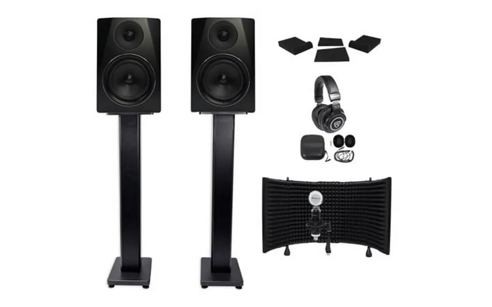 2 Rockville Apm6b 6.5 350w Studio Monitors Stands Pads Headphones Mic Shield
