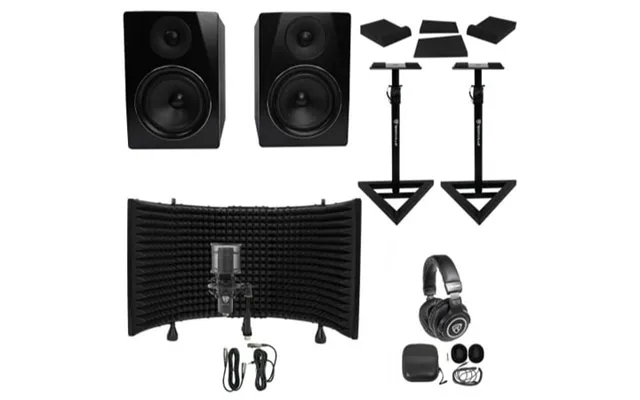 2 Rockville Apm6b 6.5 Active Studio Monitors Stands Mic Headphones Iso Shield product image