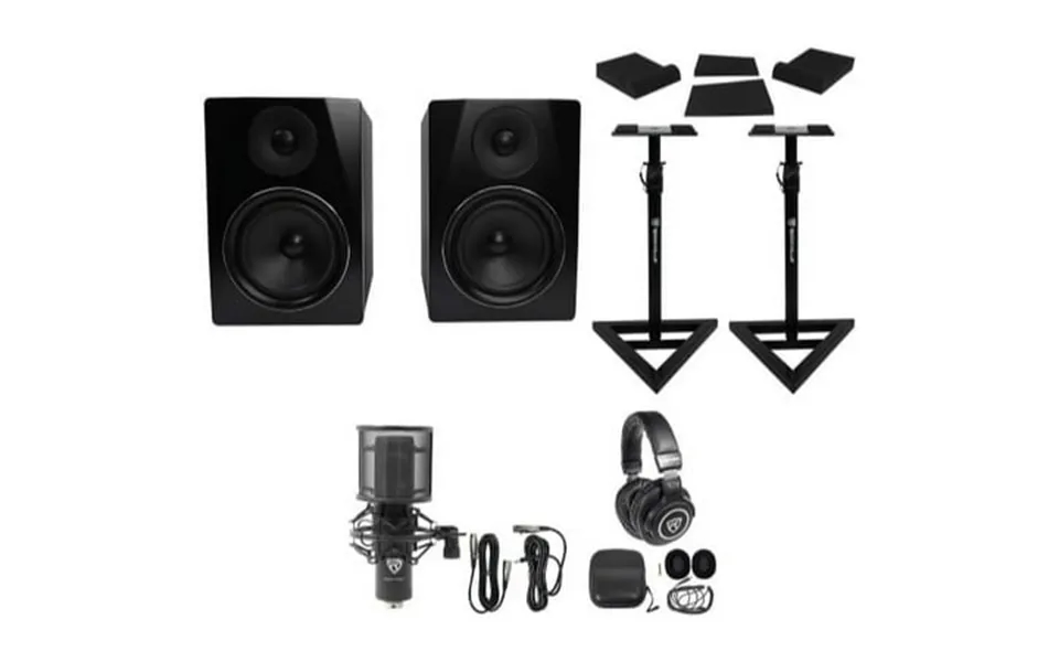 2 Rockville Apm6b 6.5 Powered Usb Studio Monitors Stands Pads Mic Headphones