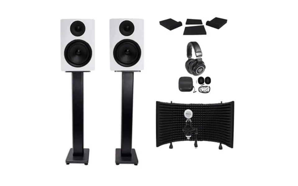 2 Rockville Apm6w 6.5 350w Studio Monitors Stands Pads Headphones Mic Shield