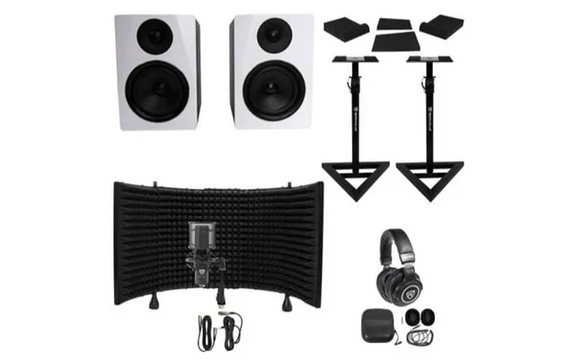 2 Rockville Apm6w 6.5 Active Studio Monitors Stands Mic Headphones Iso Shield product image
