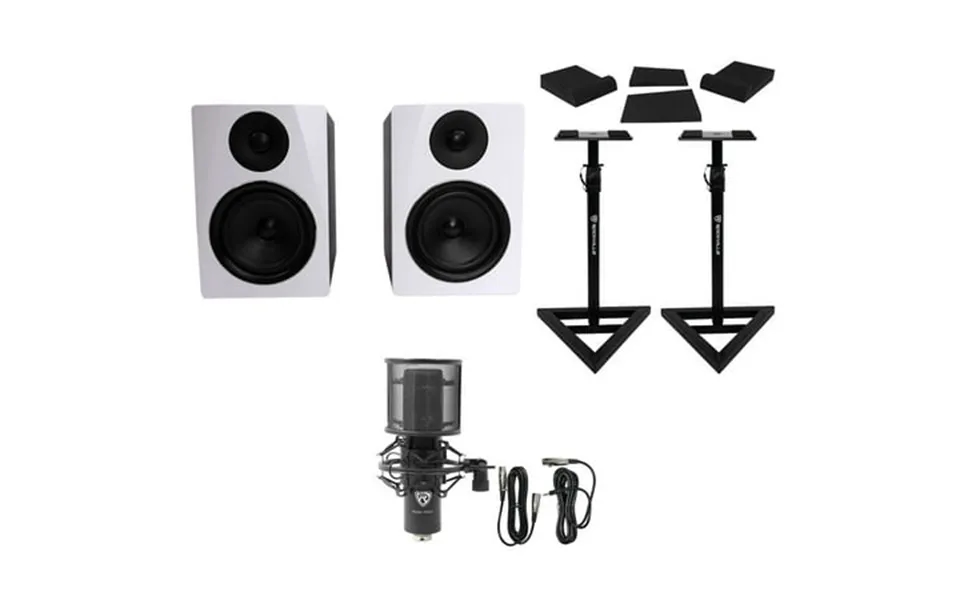 2 Rockville Apm6w 6.5 Powered Usb Studio Monitors Stands Pads Condenser Mic