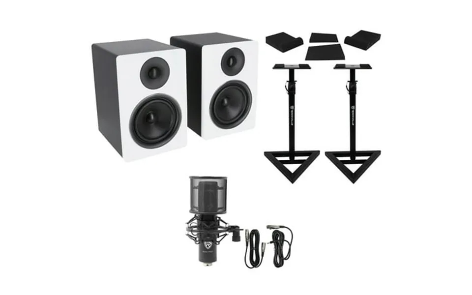 2 Rockville Apm6w 6.5 Powered Usb Studio Monitors Stands Pads Condenser Mic