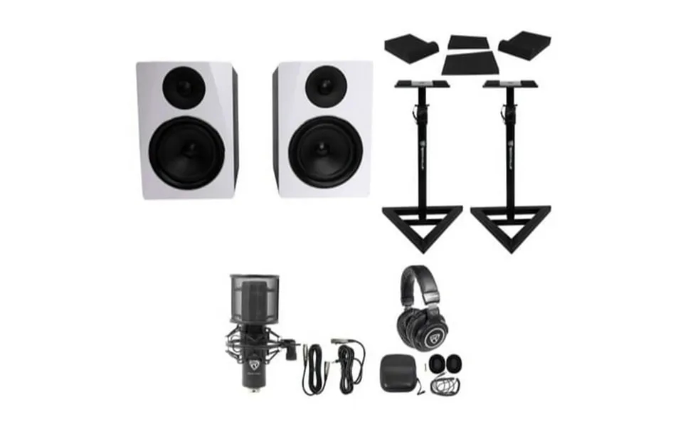 2 Rockville Apm6w 6.5 Powered Usb Studio Monitors Stands Pads Mic Headphones