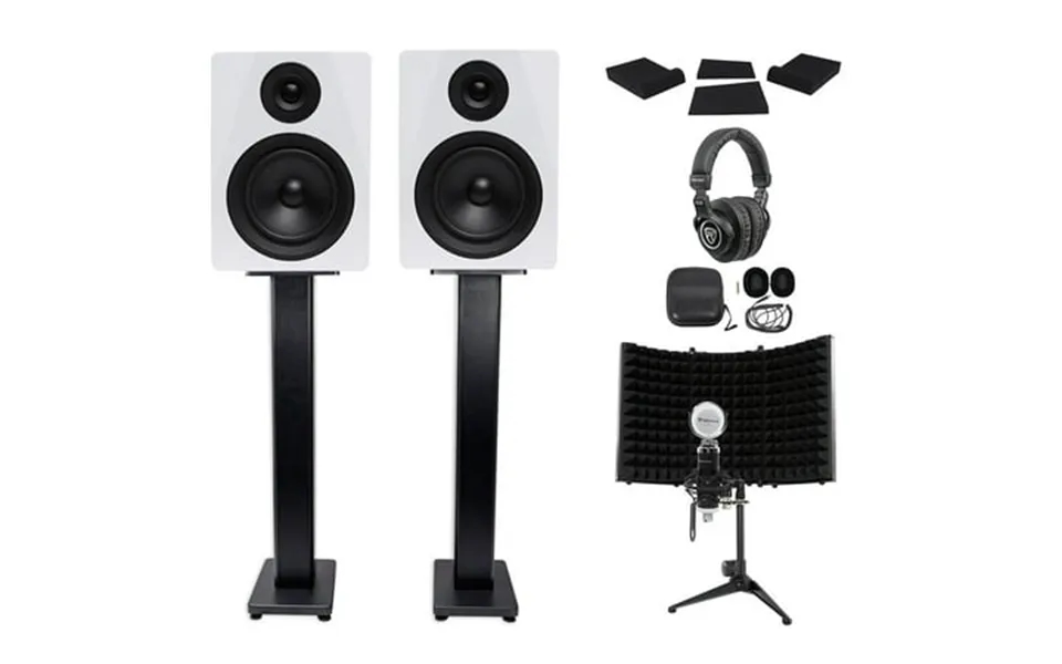 2 Rockville Dpm5w 5.25 300w Studio Monitors 36 Stands Headphones Mic Shield