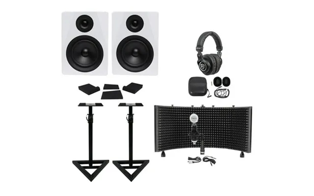 2 Rockville Dpm5w 5.25 300w Studio Monitors Stands Headphones Mic Shield product image