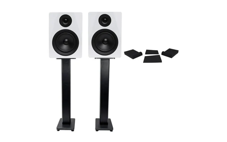 2 Rockville Dpm5w Dual Powered 5.25 300w Active Studio Monitors Stands Pads