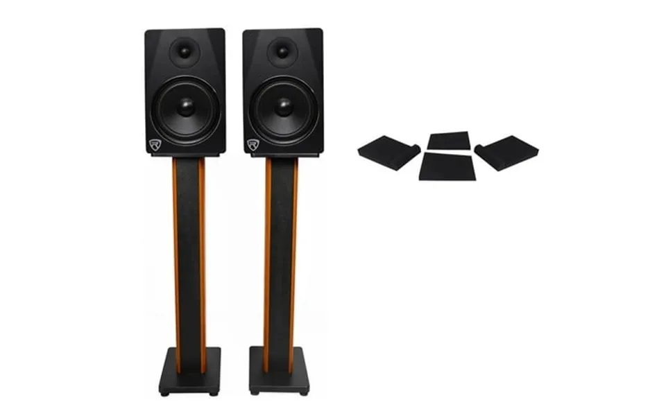 2 Rockville Dpm8b Dual 8 600 Watt Active Studio Monitors 36 Stands Pads