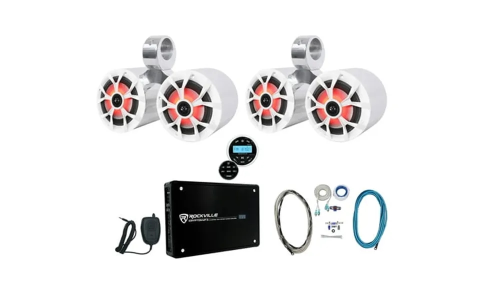 2 Rockville Dual 6.5 Marine Wakeboard Led Speakers Receiver Amplifier Amp Kit