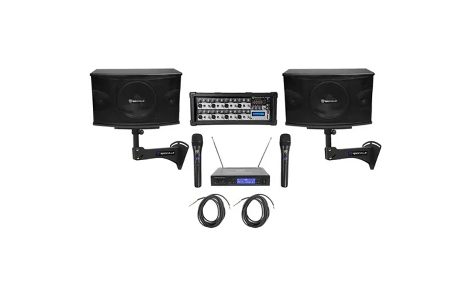 2 Rockville Kps10 10 1200w Karaoke Speakers Mixer Wall Brackets Wireless Mics