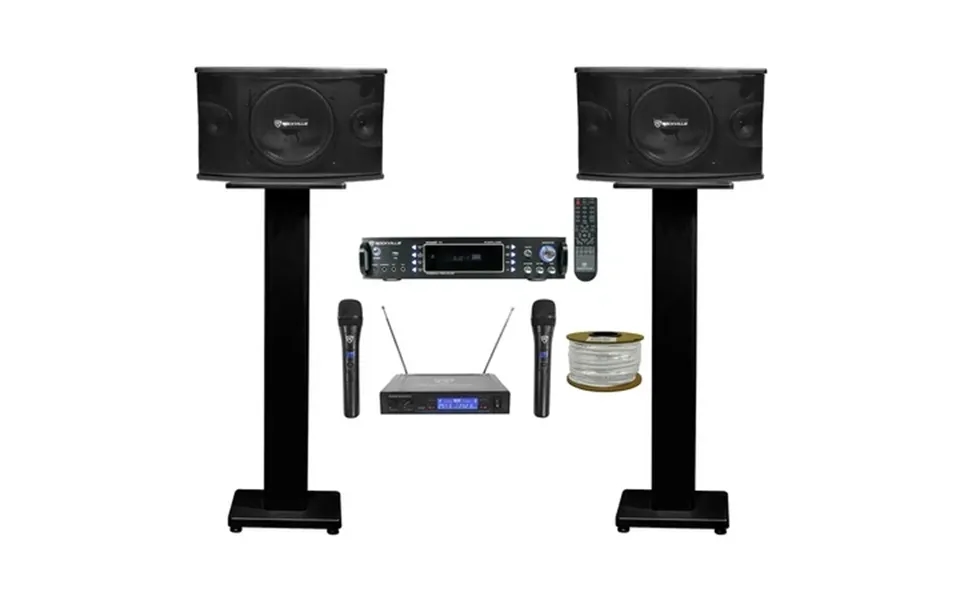 2 Rockville Kps10 10 Karaoke Pro Speakers Bluetooth Amp Stands Wireless Mics Rockville R14gsbr100 Red Blk 14 Gauge 100 F