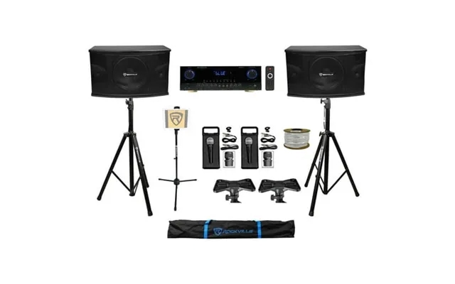 2 Rockville Kps10 10 Karaoke Speakers Bluetooth Amplifier 2 Mics Tablet Stand Rockville R14gsbr100 Red Blk 14 Gauge 100  product image