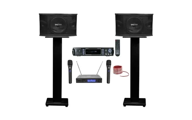 2 Rockville Kps10 Karaoke Pro Speakers Bluetooth Amp 36 Stands Wireless Mics Rockville R14gsbr100 Red Blk 14 Gauge 100 F product image