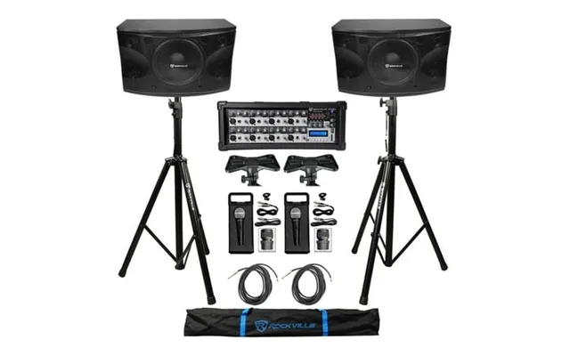 2 Rockville Kps12 12 3-way 1600w Karaoke Speakers Mixer Tripod Stands 2 Mics product image