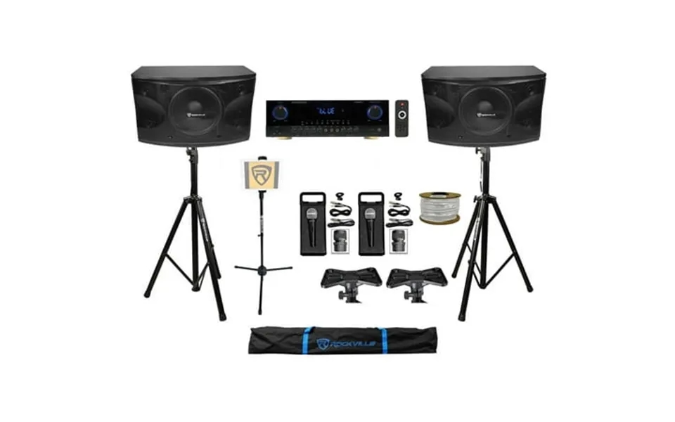 2 Rockville Kps12 12 Karaoke Speakers Bluetooth Amplifier 2 Mics Tablet Stand