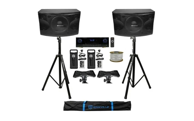 2 Rockville Kps12 12 Karaoke Vocal Speakers Bluetooth Amplifier Mixer 2 Mics Rockville R14gsbr100 Red Blk 14 Gauge 100 F product image