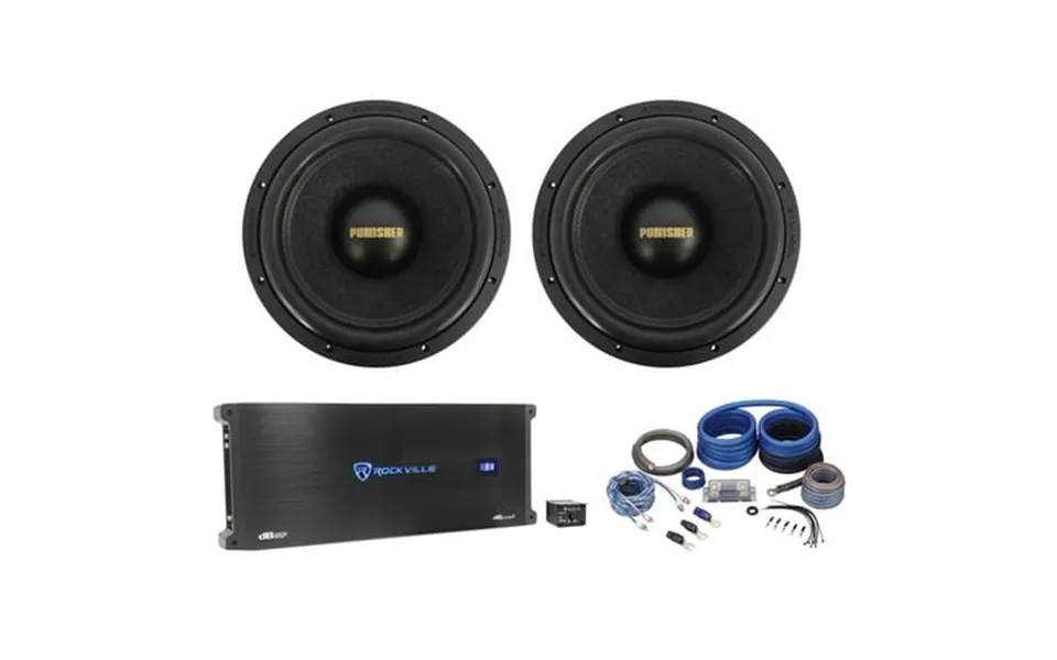 2 Rockville Punisher 12d1 12 5600w Competition Subwoofers Mono Amplifier Wires