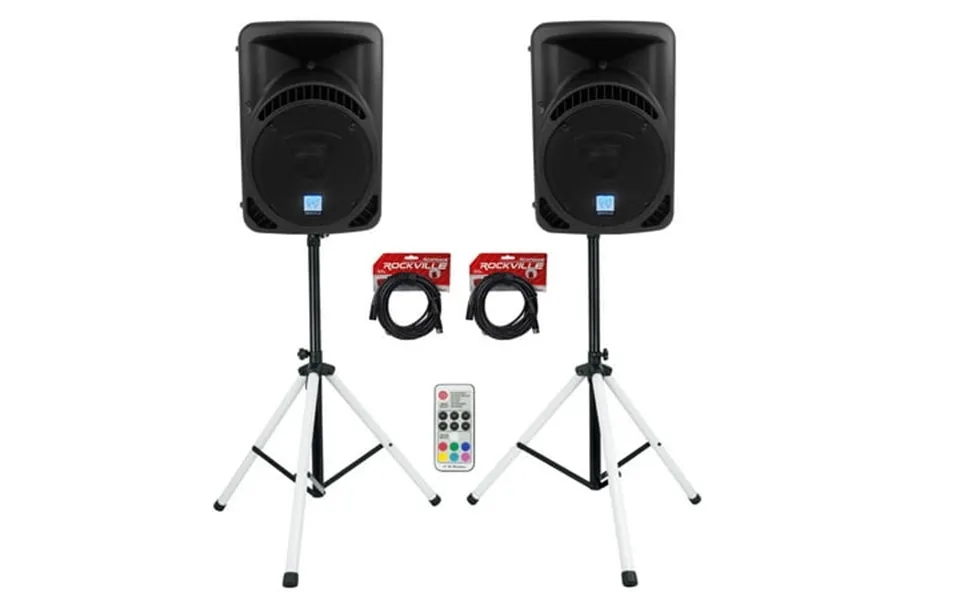 2 Rockville Rpg12bt 12 Powered Wireless Link Dj Speakers Bluetooth Led Stands