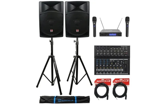2 Rockville Rpg15 15 2000w Active Pa Dj Speakers Mixer Mic Stands Cables Bag product image