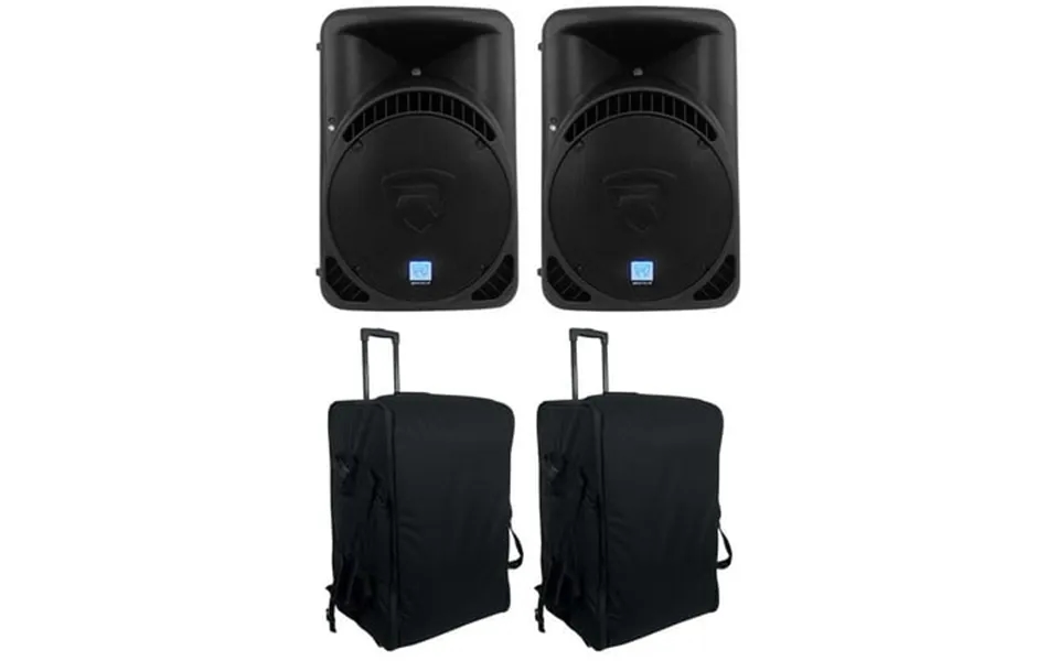 2 Rockville Rpg15bt 15 Powered Bluetooth Dj Wireless Link Speakers Rolling Bags