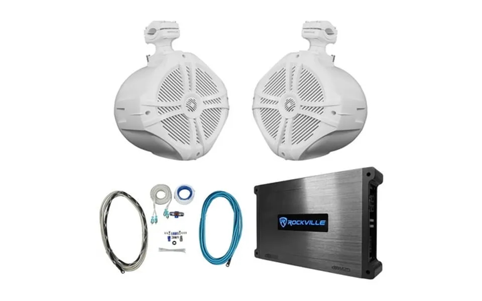 2 Rockville Rwb90w White 8 Marine Wakeboard Swivel Tower Speakers Amplifier