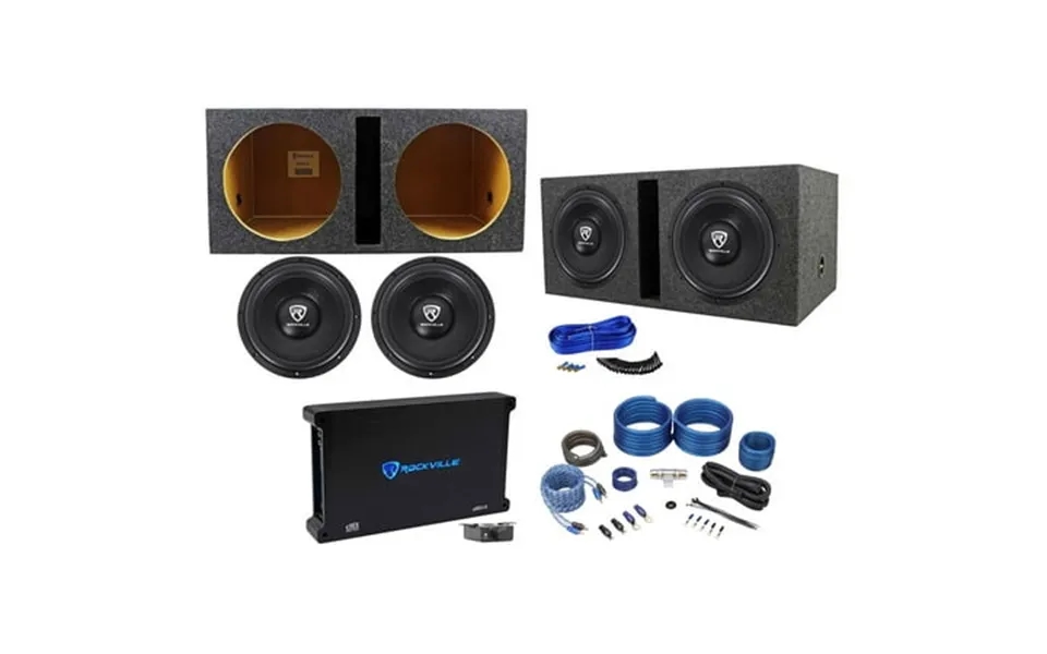 2 Rockville W12k6d2 V2 12 4800w Subwoofers Vented Box Mono Amplifier Amp Kit
