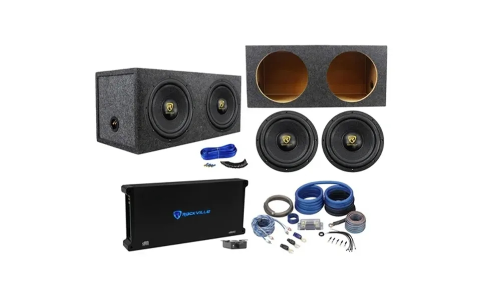 2 Rockville W12k9d2 V3 12 8000 Watt Subwoofers Sealed Sub Box Mono Amplifier Amp Kit