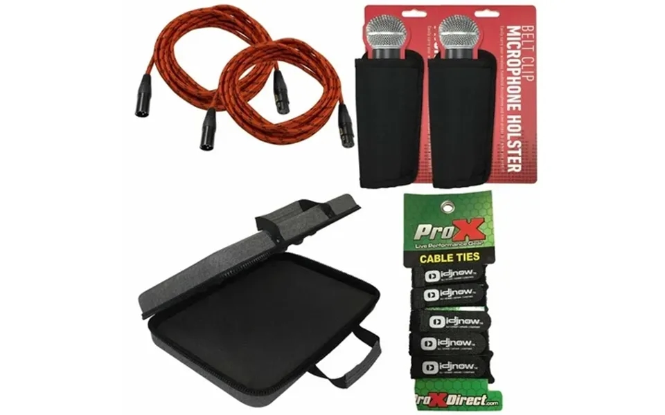 2 Universal 20ft Red Braided Sure-fit Xlr To Xlr Connecting Cables With Microphone Holsters & Case Package