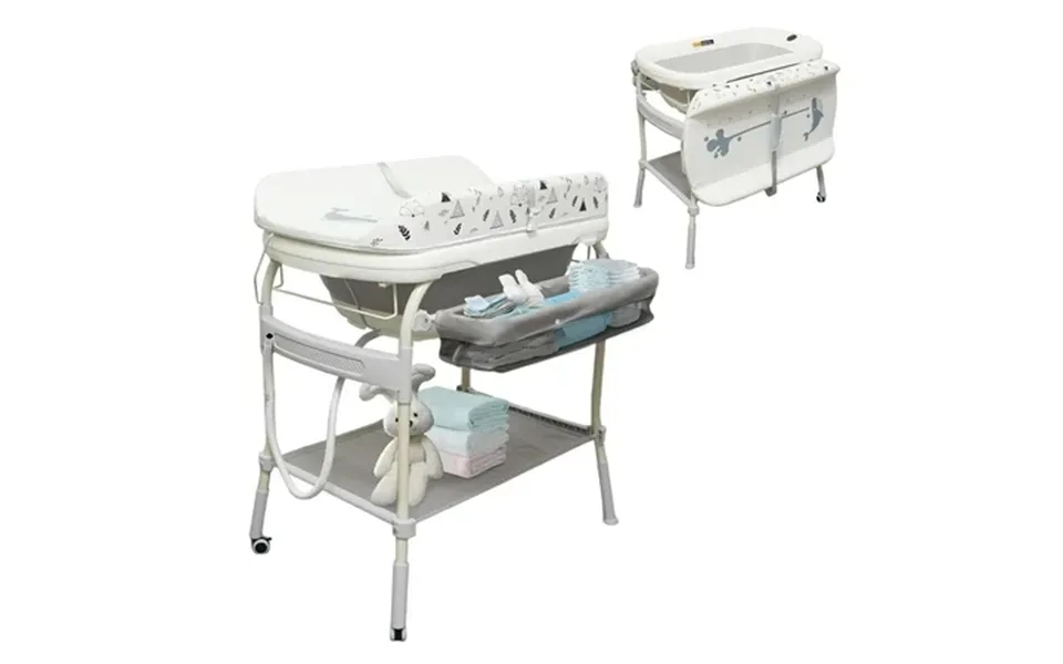 2-in-1 Baby Changing Table With Bathtub Akaber Newborn Foldable Portable Diaper Station Adjustable Height With Wheels Wa