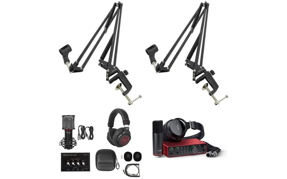 2-person Podcast Recording Kit W Scarlett 2i2 Studio 4th Gen Interface Boom Arms