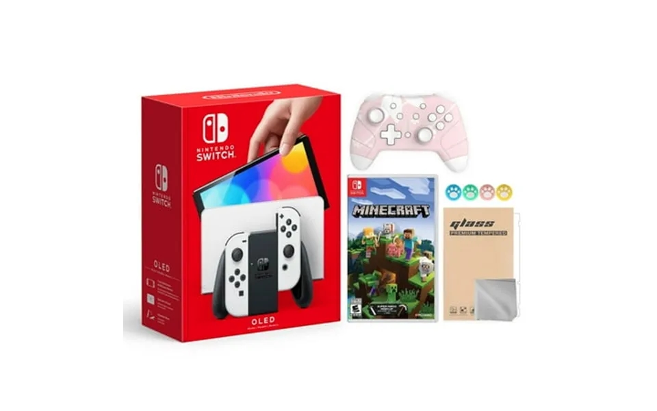 2021 New Nintendo Switch Oled Model White Joy Con 64gb Console Improved Hd Screen & Lan-port Dock With Minecraft And Myt