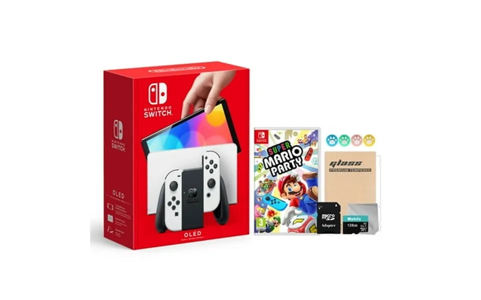 2021 New Nintendo Switch Oled Model White Joy Con 64gb Console Improved Hd Screen & Lan-port Dock With Super Mario Party