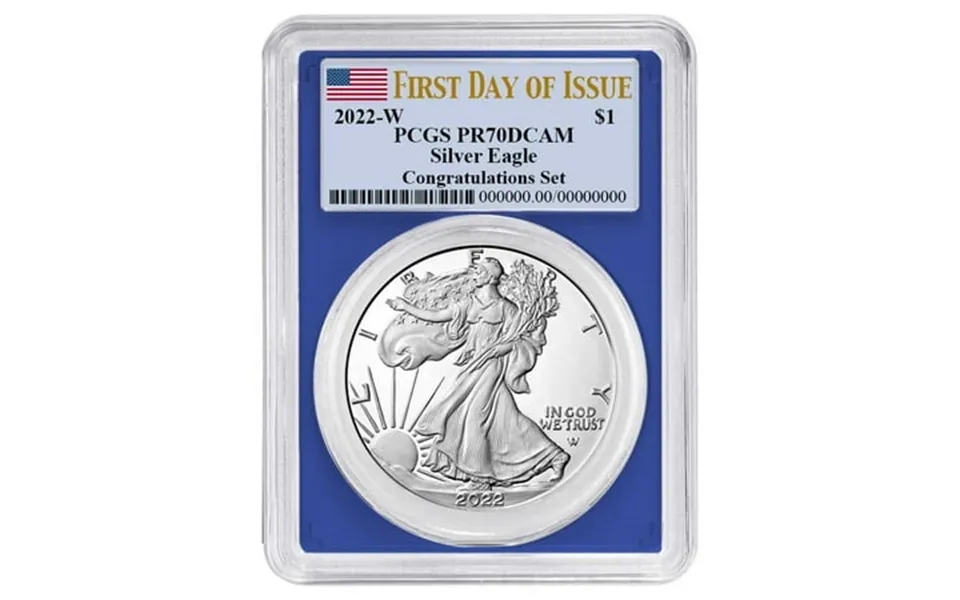 2022-w Proof 1 American Silver Eagle Congratulations Set Pcgs Pr70dcam Fdoi Flag Label Blue Frame