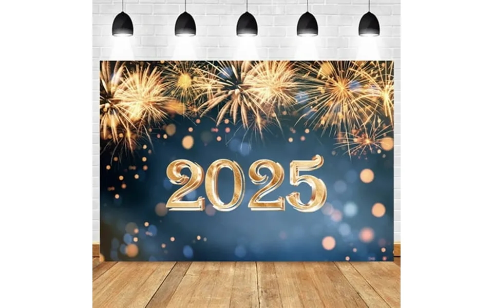 2025 Happy New Year Background Golden Fireworks Wine Glasses Family Countdown Party Decor Banner Celebrate Poster Photo