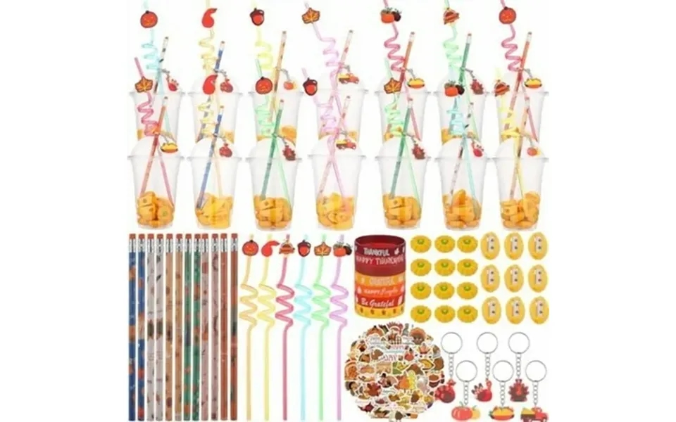 218pcs-24sets Thanksgiving Party Favors Fall Pumpkin Stationery Set Happy Thanksgiving Day Stamps Pencils Sharpener Eras
