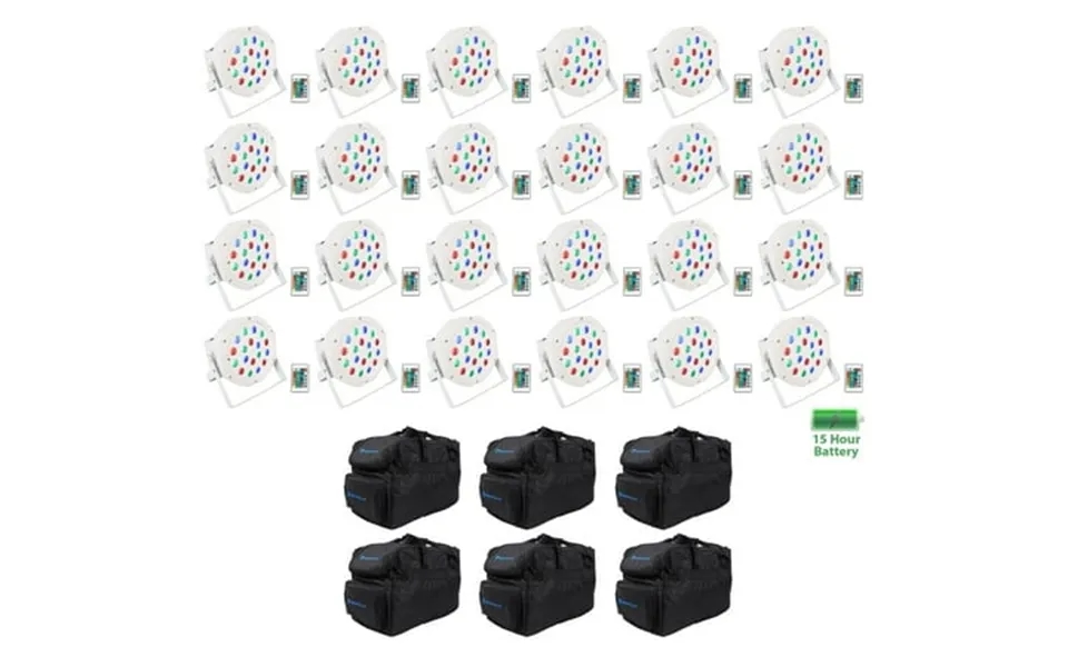 24 Rockville Battery Par 50 White Rechargeable Led Dmx Dj Wash Up-lights Bags