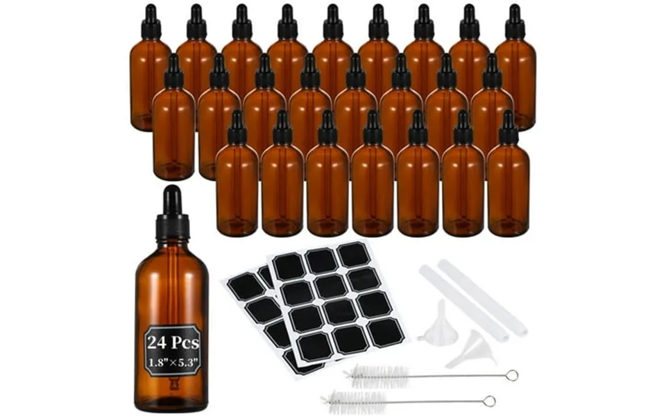 24pcs Amber Dropper Bottles 3.4oz Glass Bottles With Funnels Stickers And Cleaning Brushes Leakproof Travel Tincture Bot