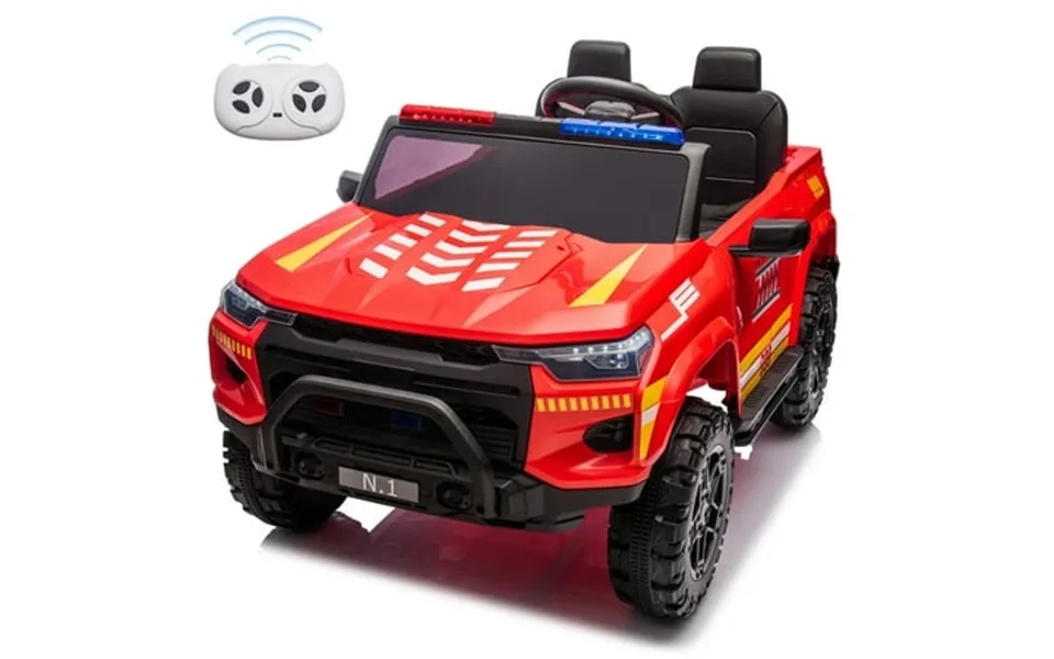 24v Ride On Toys Car W Remote 2-seater Electric Powered Fire Tuck Four-wheeler Megaphone Siren Warning Light Red
