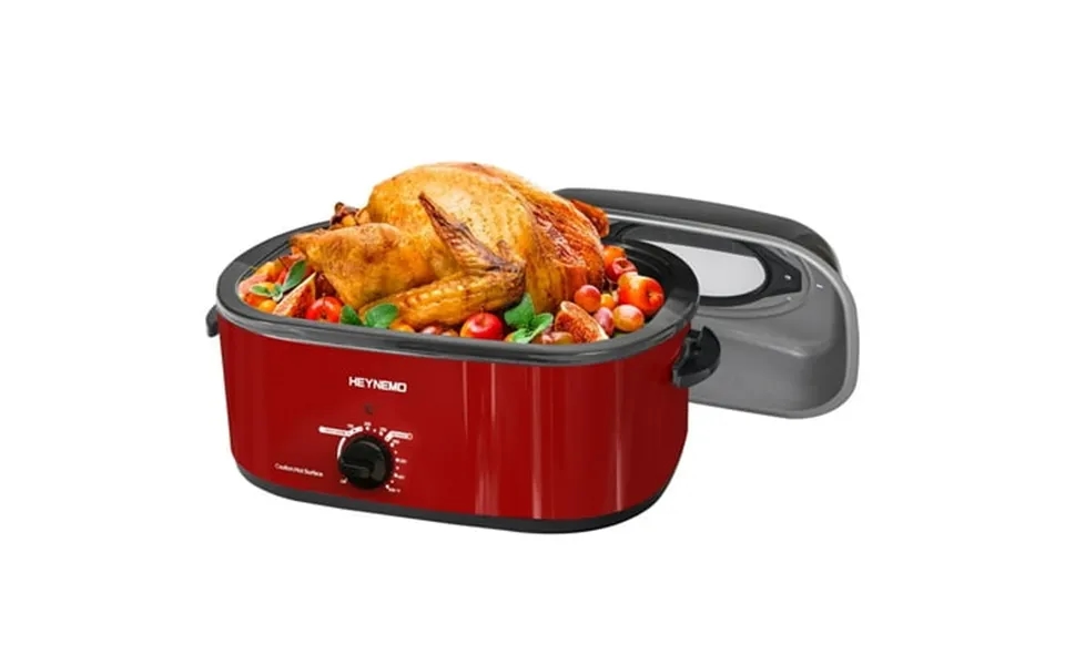 26 Quart Electric Roaster Oven Stainless Steel Portable Roaster Turkey Oven Self-basting Lid Removable Insert Pot Red