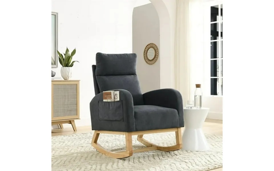 27.6 Lounge Arm Rocking Chair Rocking Chair Upholstered Glider Rocker With High Backrest Lounge Arm And Two Side Pocket