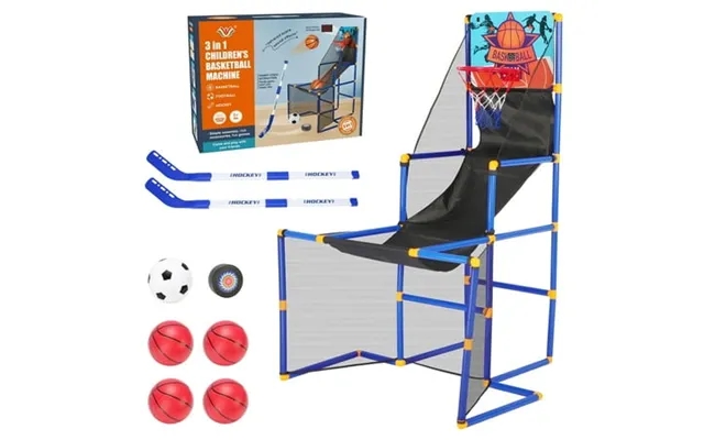 3 In-1 Kids Arcade Basketball Game & Hockey & Soccer With 4 Basketball Balls Football Hockey Hockey Stick Pump Electroni product image