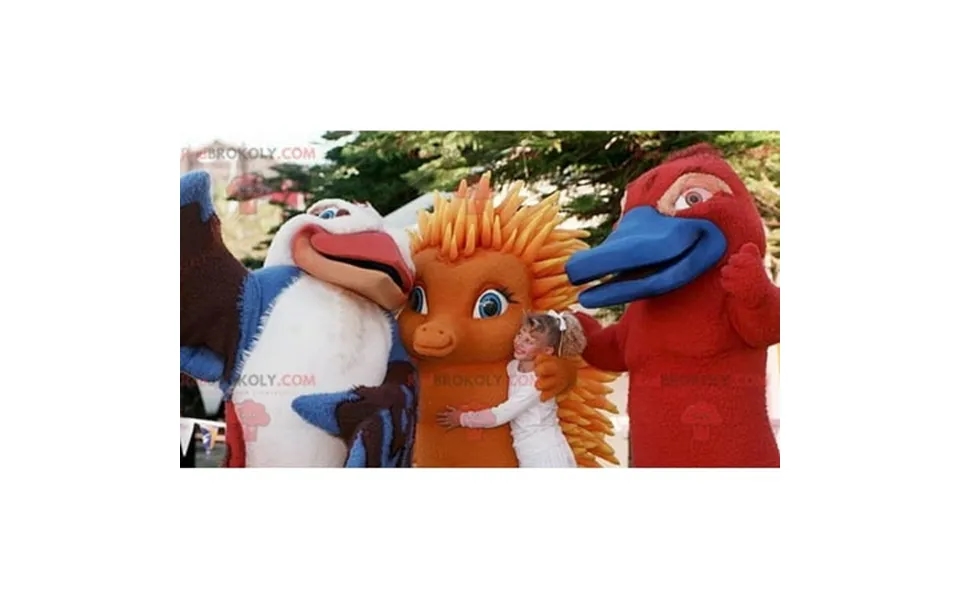 3 Mascots A Bird An Orange Hedgehog And An Otter