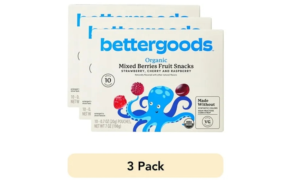 3 Pack Bettergoods Organic Mixed Berry Fruit Snacks 0.7 Oz 10 Count