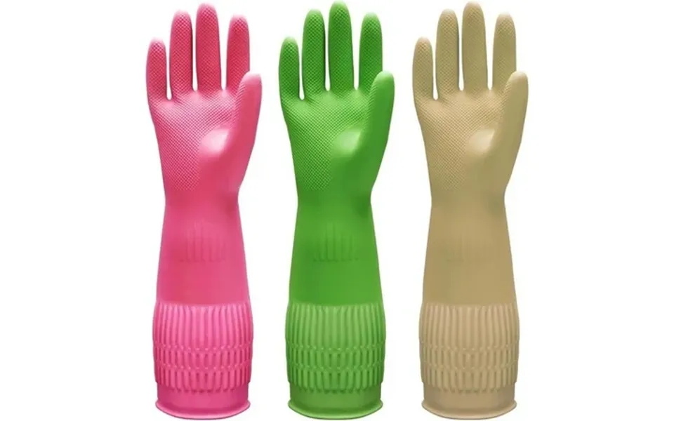 3 Pairs Of Rubber Dishwashing Gloves For Kitchen And Household Cleaning Long Cuff 15 Reusable Flexible Long-lasting And