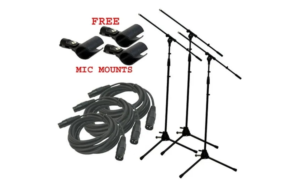 3 Pro Audio Stage Instrument Boom Microphone Stand Xlr Cables Free Mic Mounts