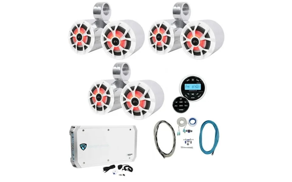 3 Rockville Dual 6.5 Marine Wakeboard Led Speakers Receiver Amplifier Amp Kit